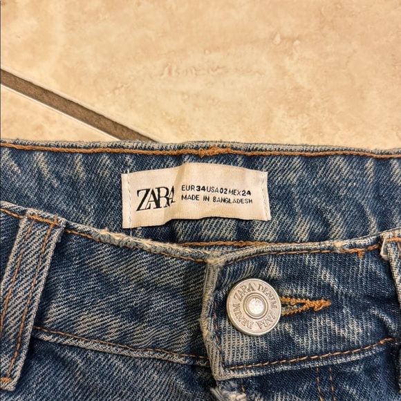 Zara Blue Jean Shorts with Distressed Details - Picture 2 of 3